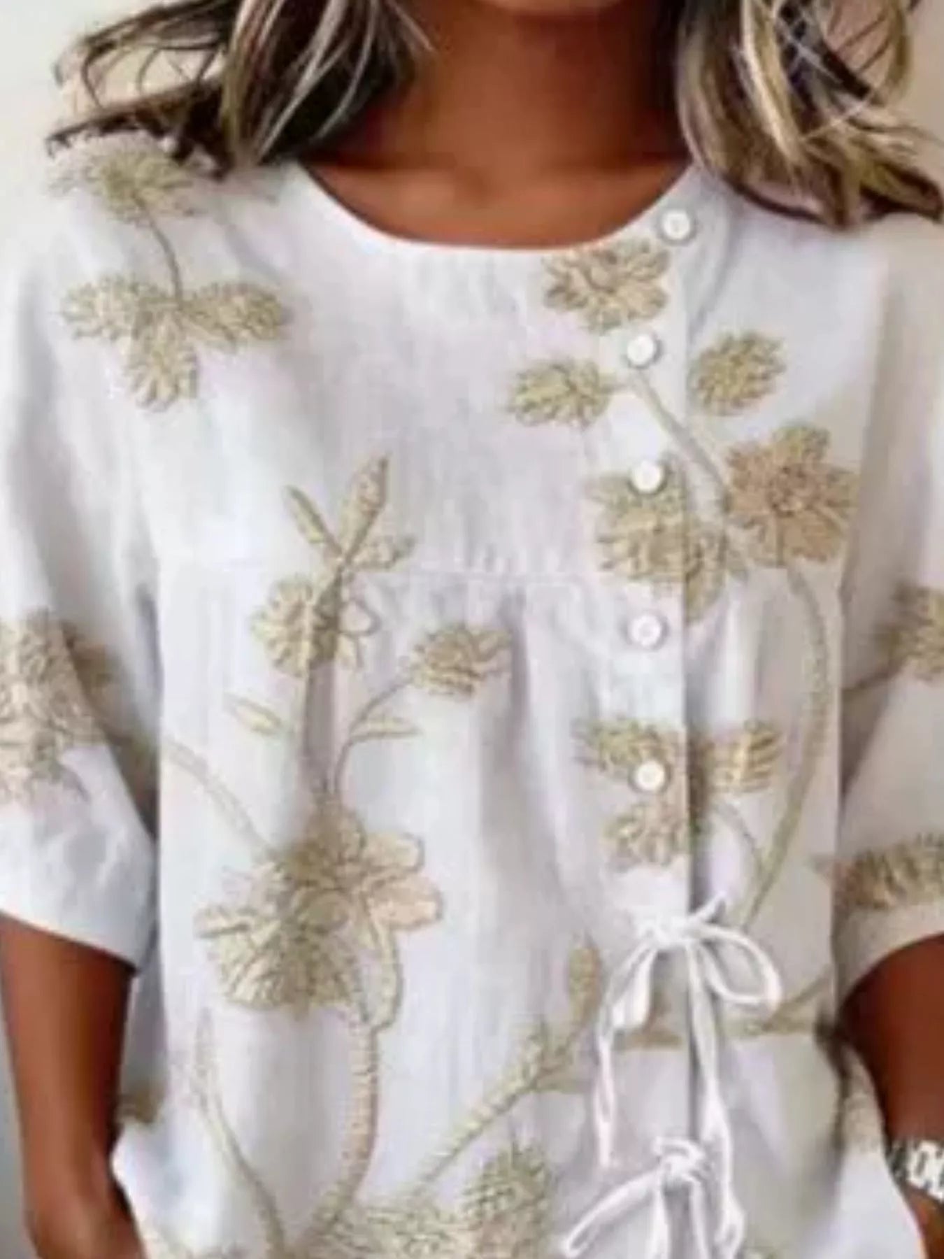 Trendsi Full Size Embroidered Floral Tie Front Shirt Plus Size -