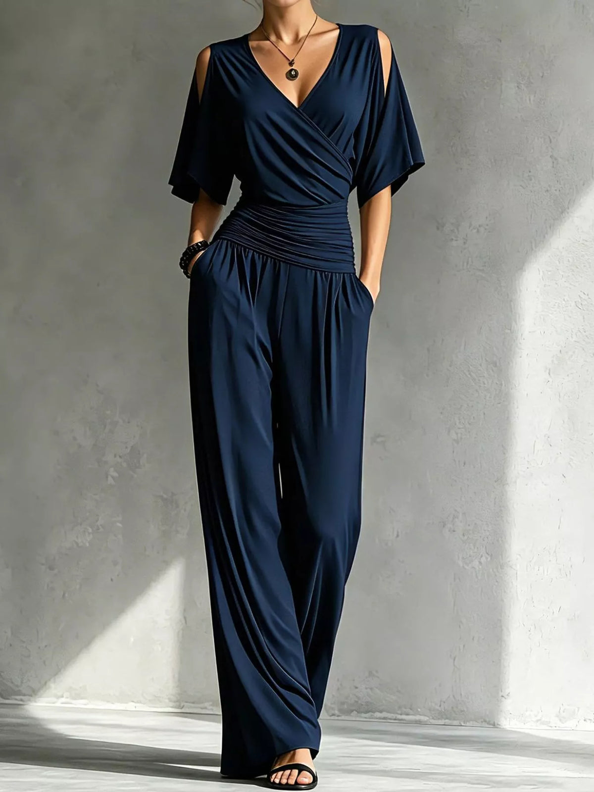 Cold Shoulder Wide-Leg Jumpsuit — front view