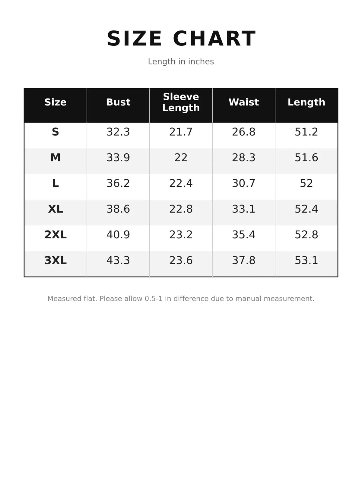 Mock neck long sleeve midi dress, size and measurement chart