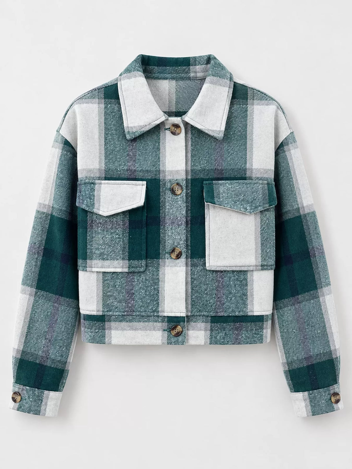 Plaid cropped jacket, green plaid hanging front