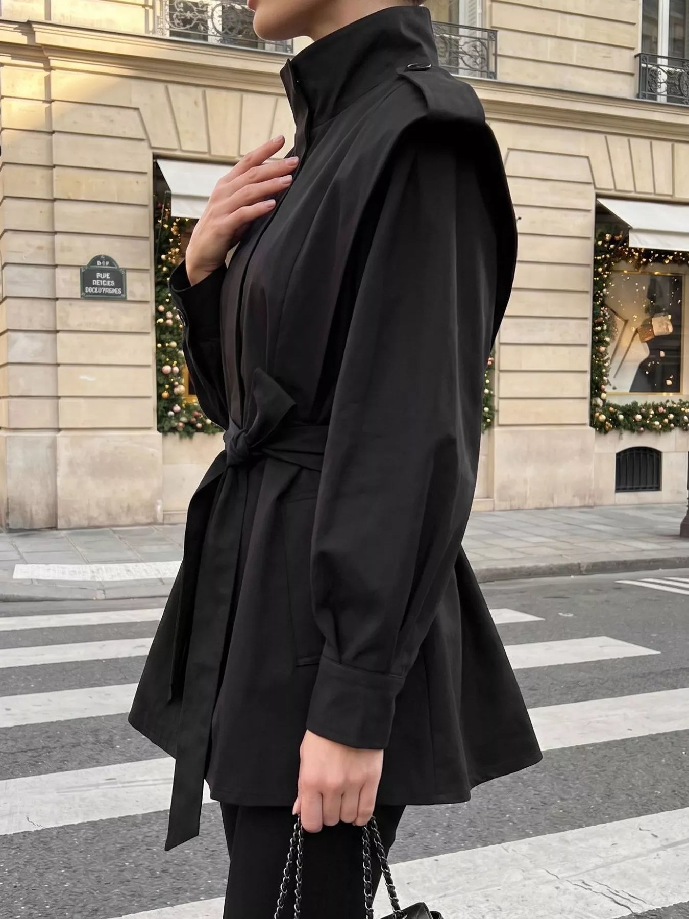 Trendsi Stand-Collar Belted Outerwear -