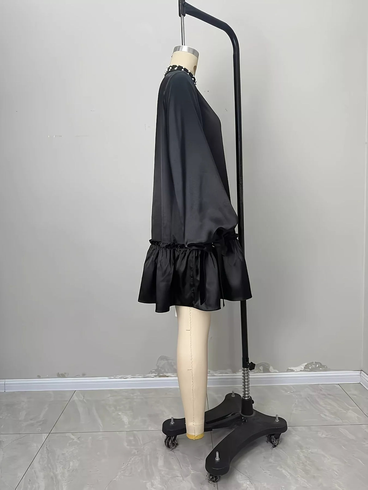 Pearl-trim mini dress, black mannequin side