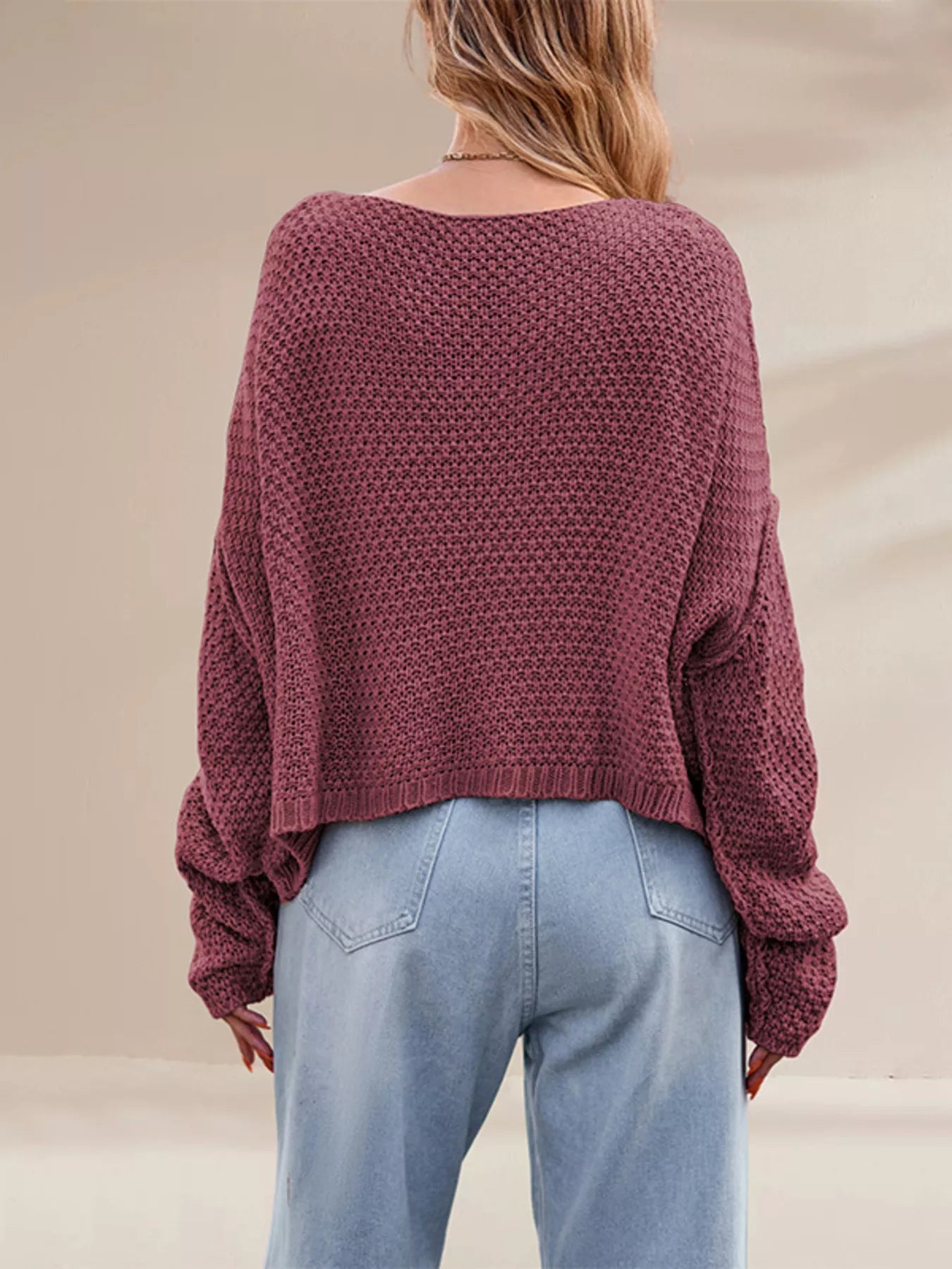 Trendsi Cable Knit Dropped Shoulder Sweater -