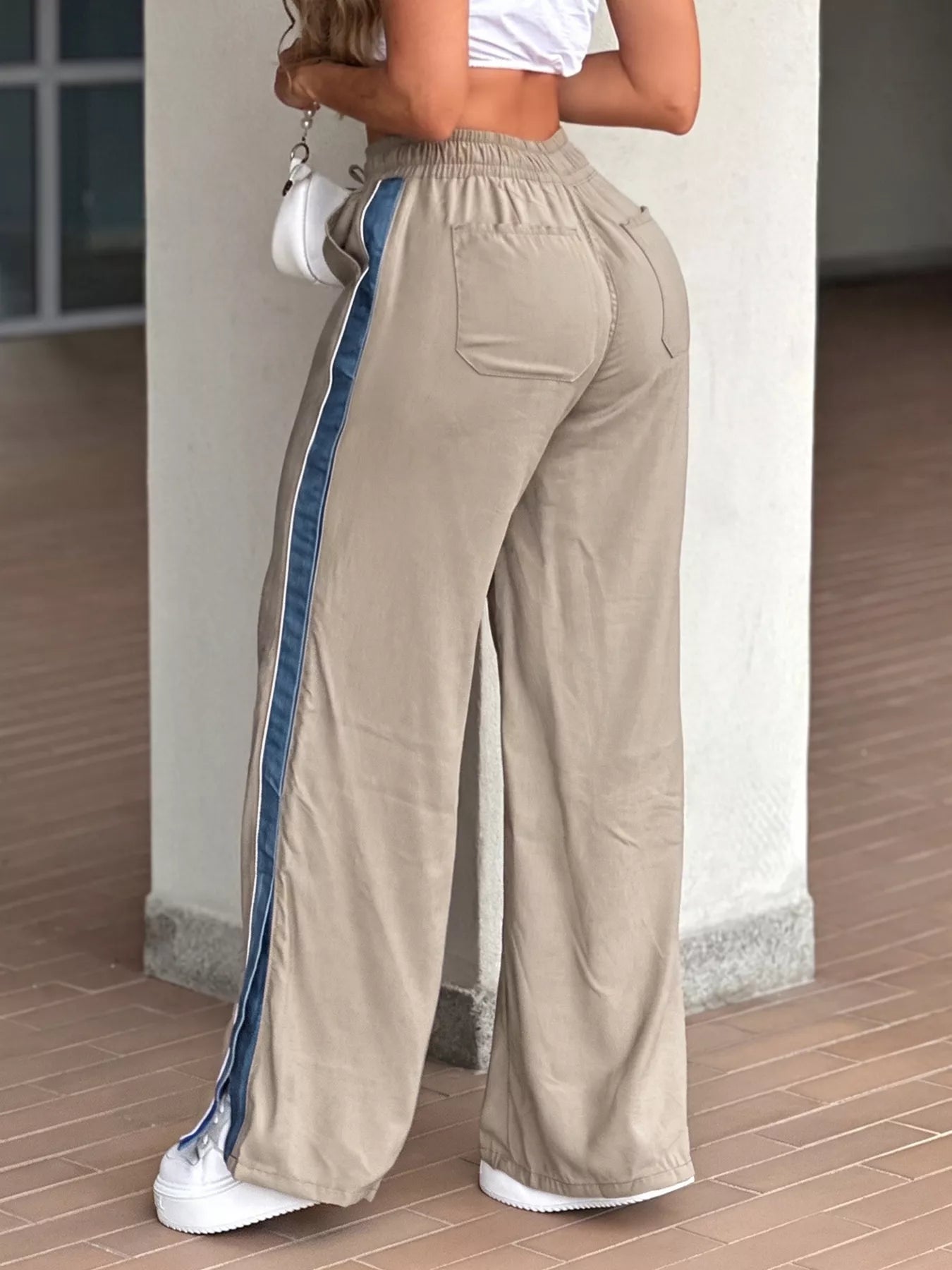 Trendsi Contrast Side Panel Wide Leg Pants -