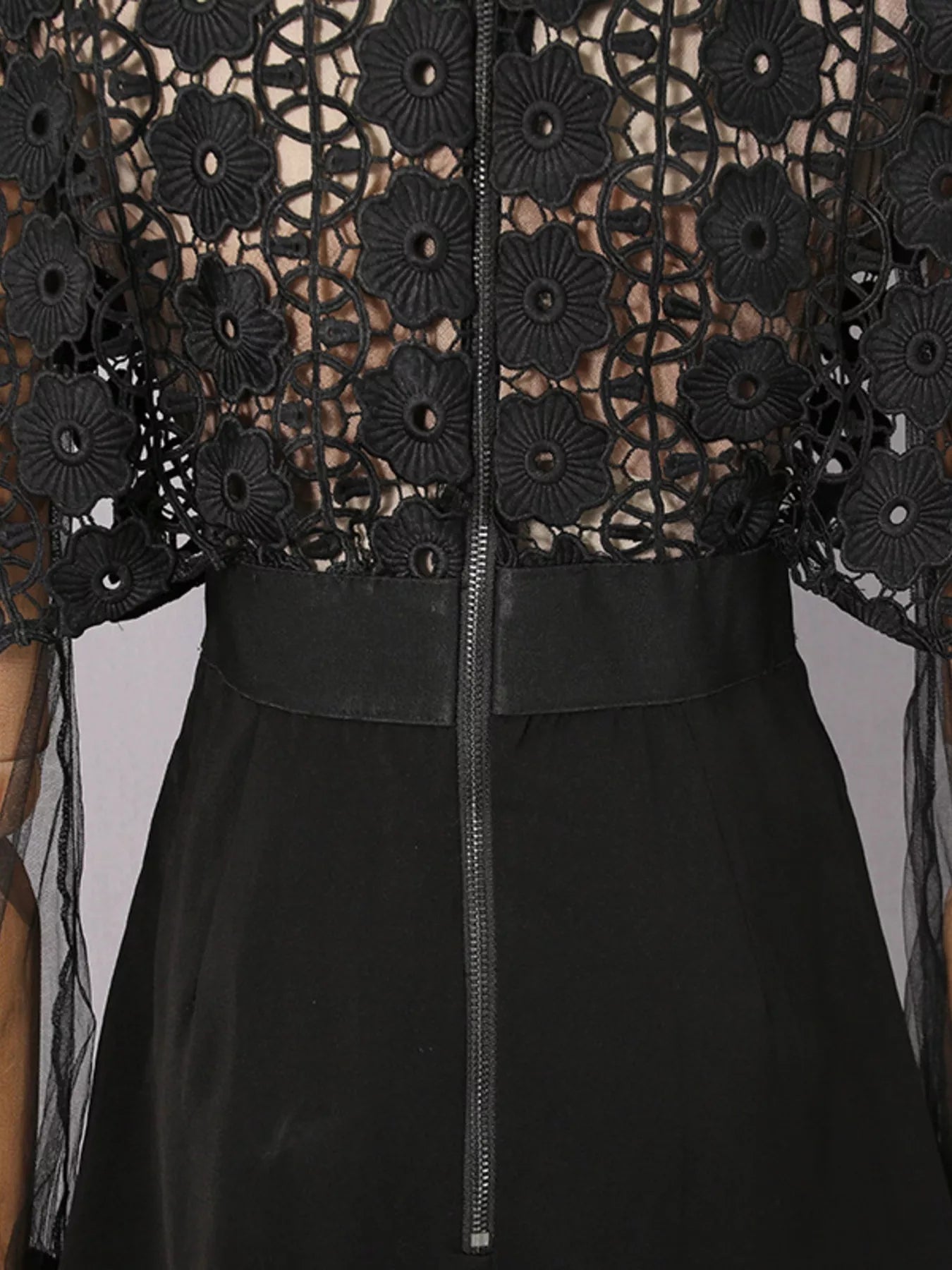 Trendsi Lace Sheer Sleeve Mini Dress -