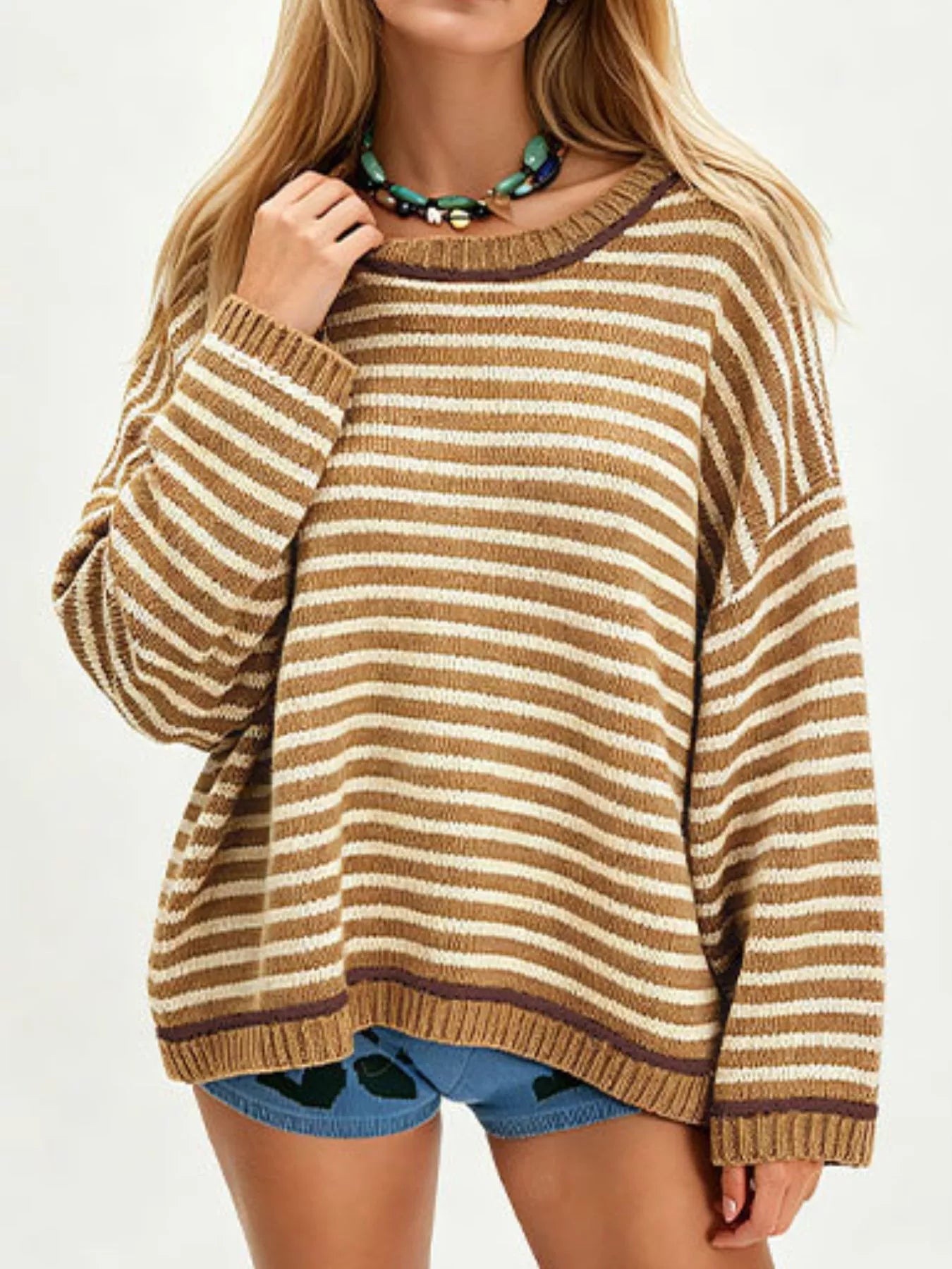 Trendsi Oversized Striped Dropped Shoulder Sweater -