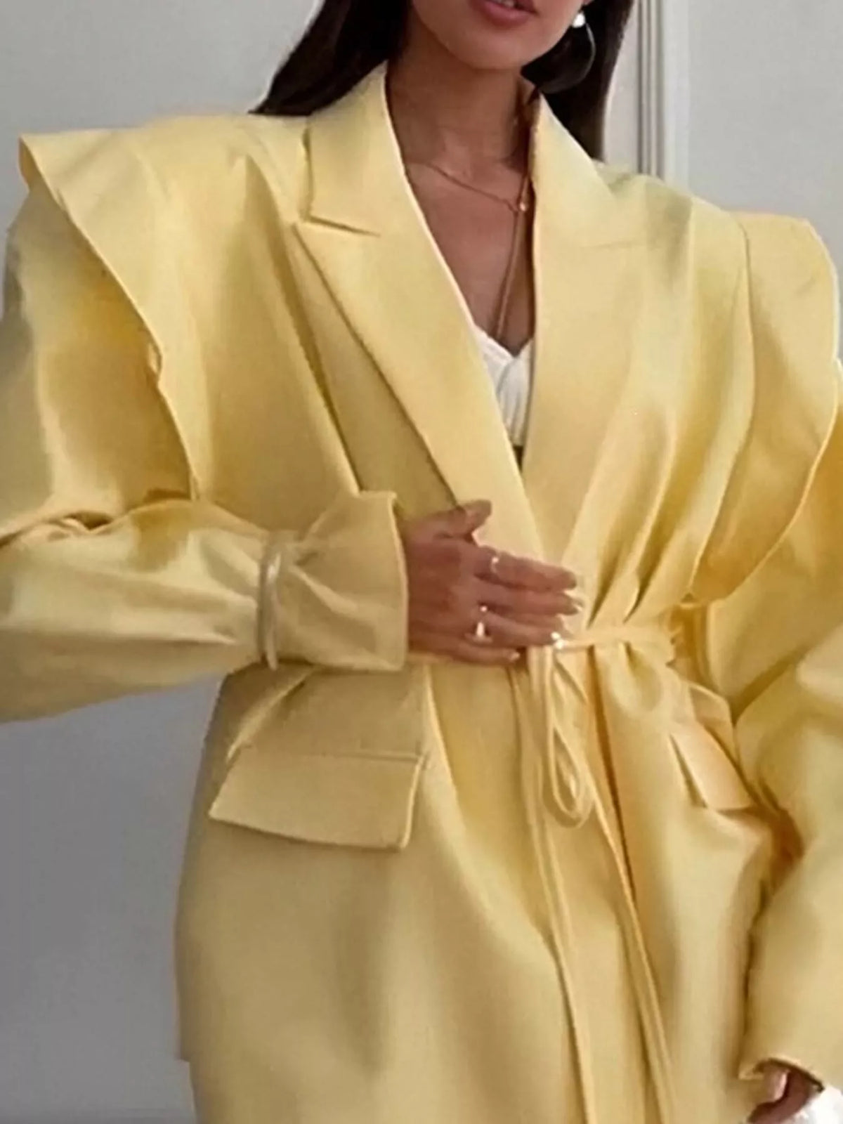 Collared long sleeve blazer, front view on model