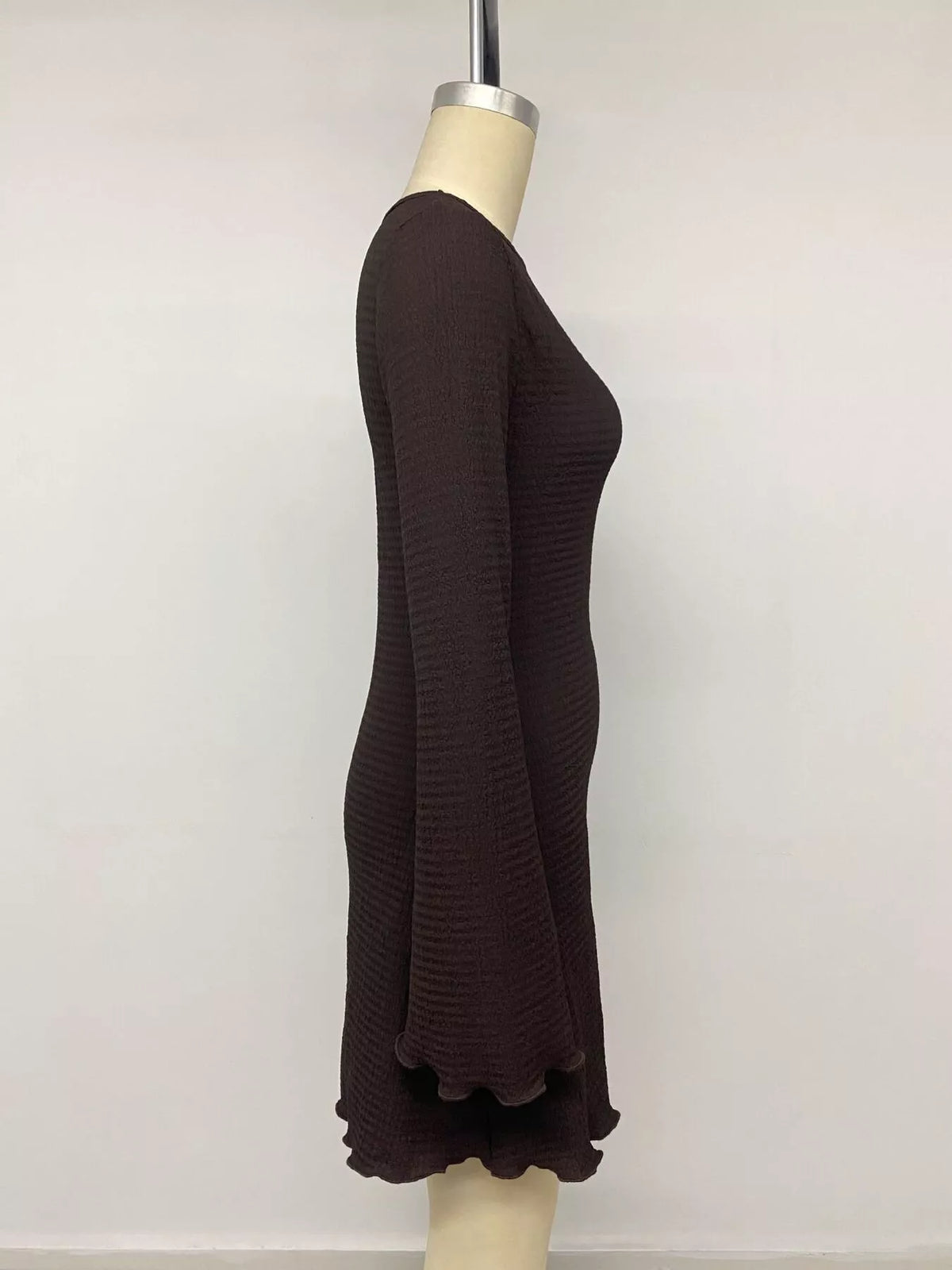 Trendsi Long-Sleeve Waffle Knit Bodycon Mini Dress -