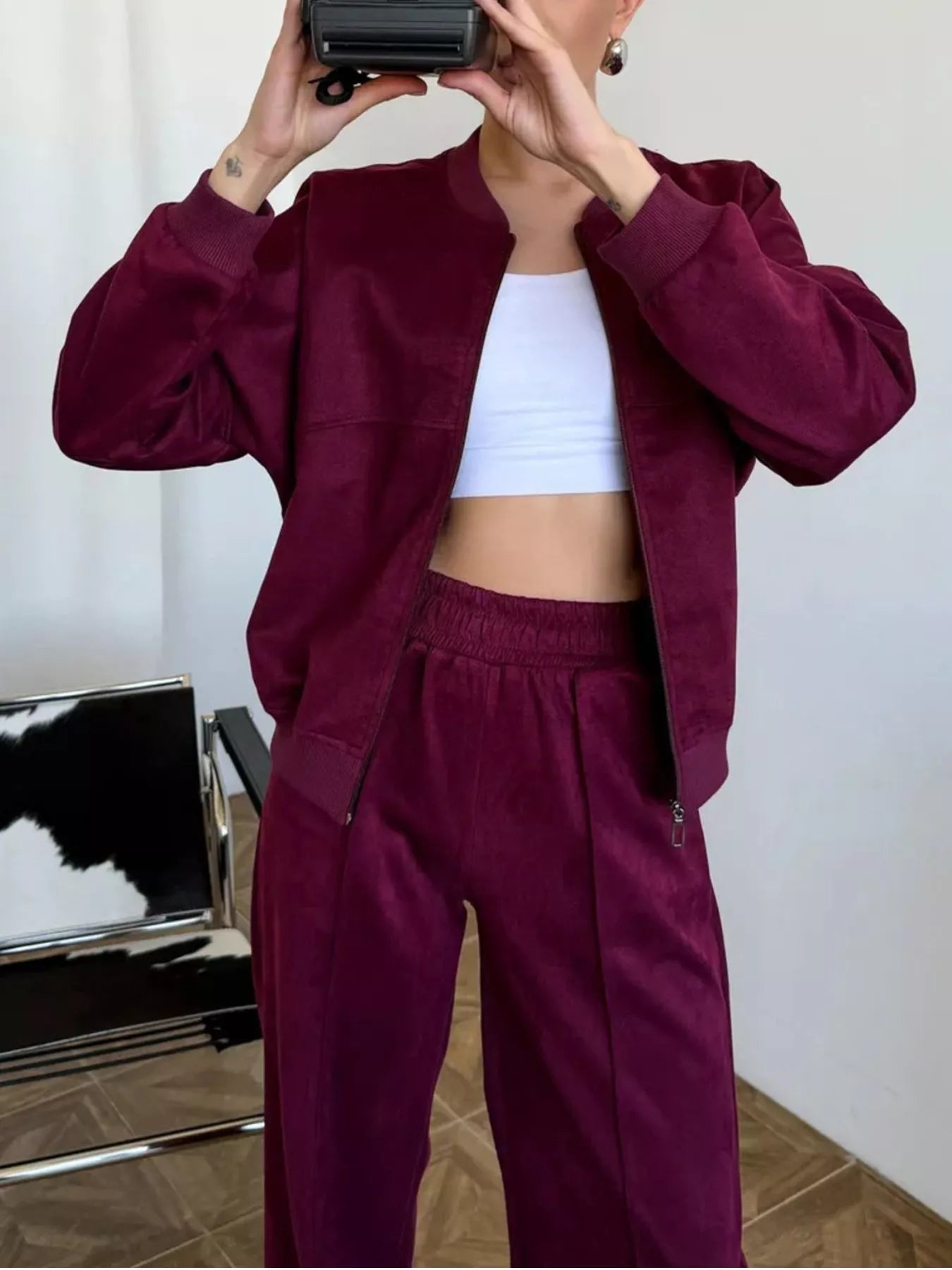 Trendsi Zip Up Sweatshirt and Wide-Leg Pants Set -