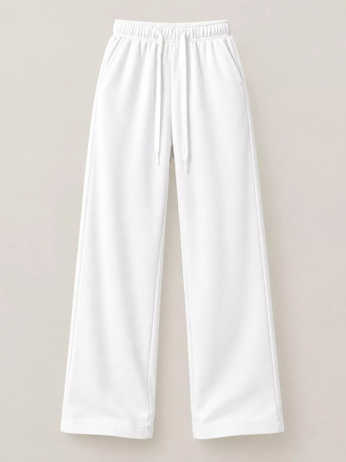 White wide-leg pants with drawstring