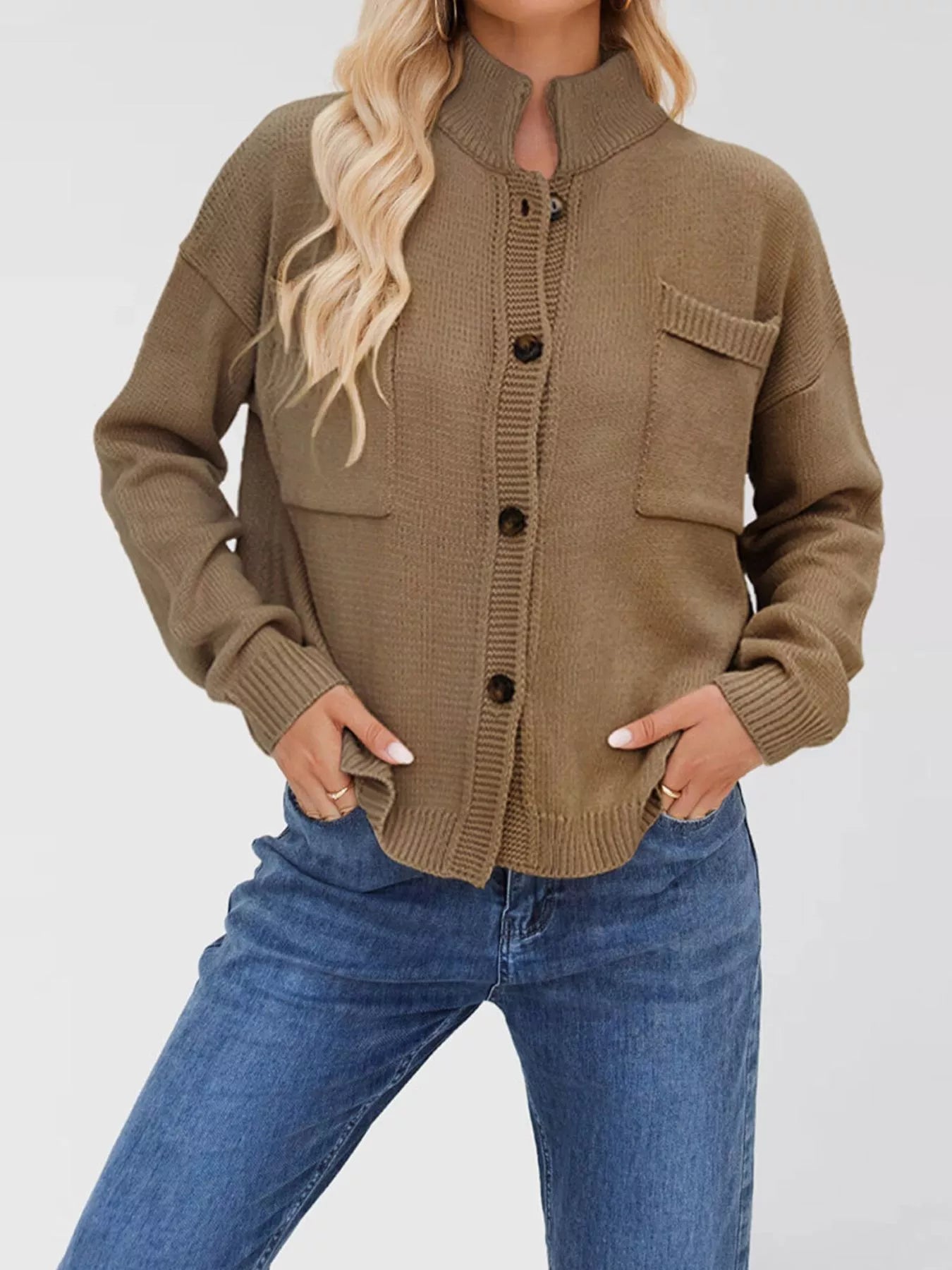 Trendsi Button Up Dropped Shoulder Cardigan -