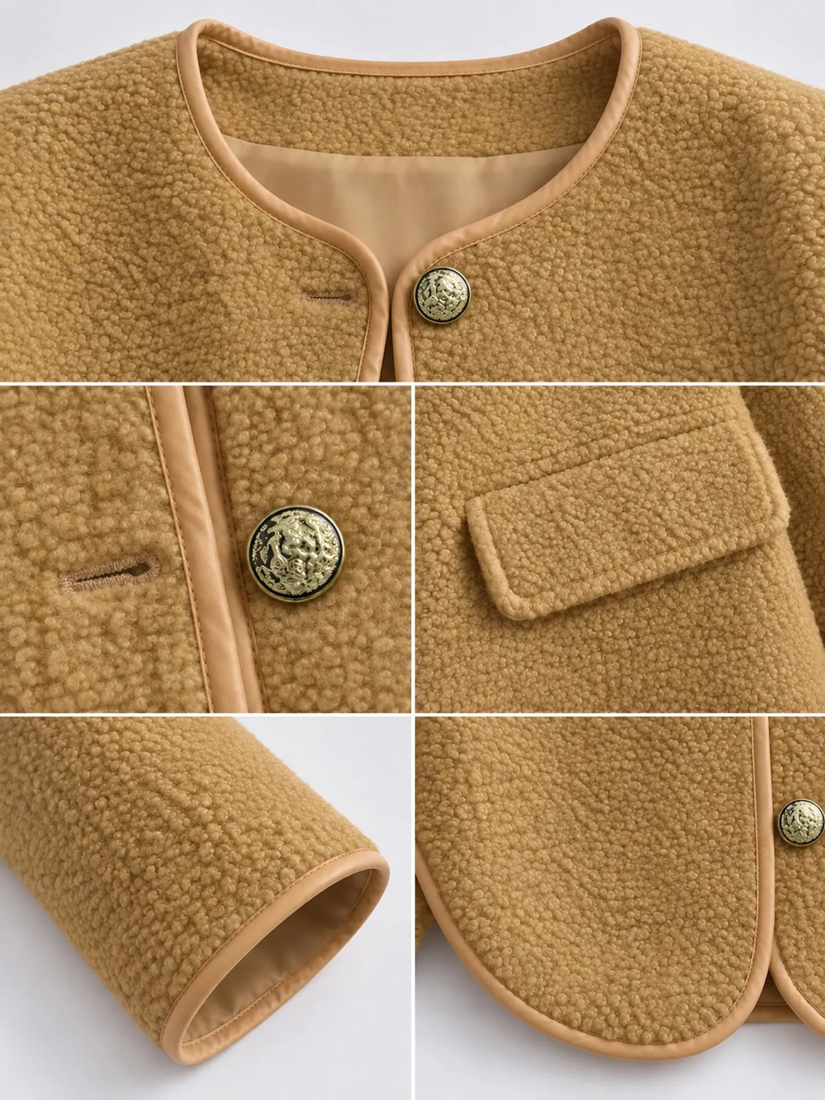 Mustard textured button-front jacket — design and construction details