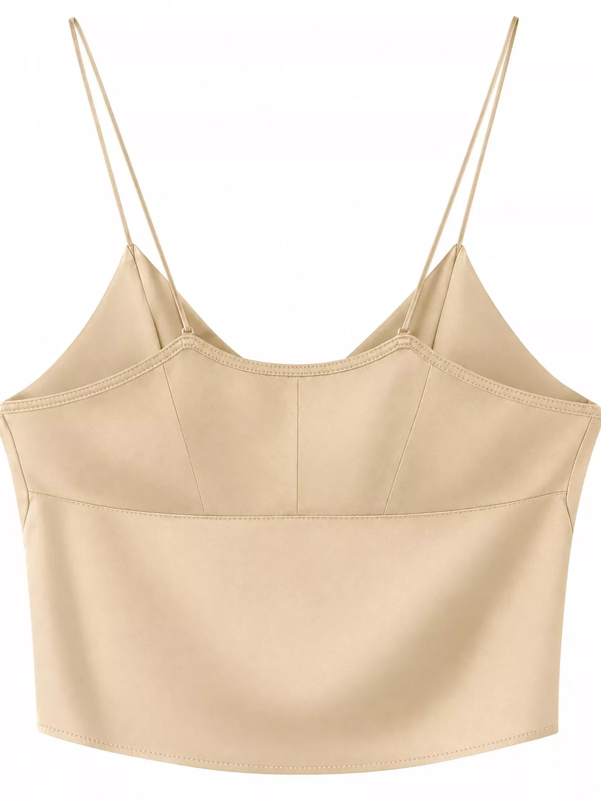 Beige satin v neck cami, back view