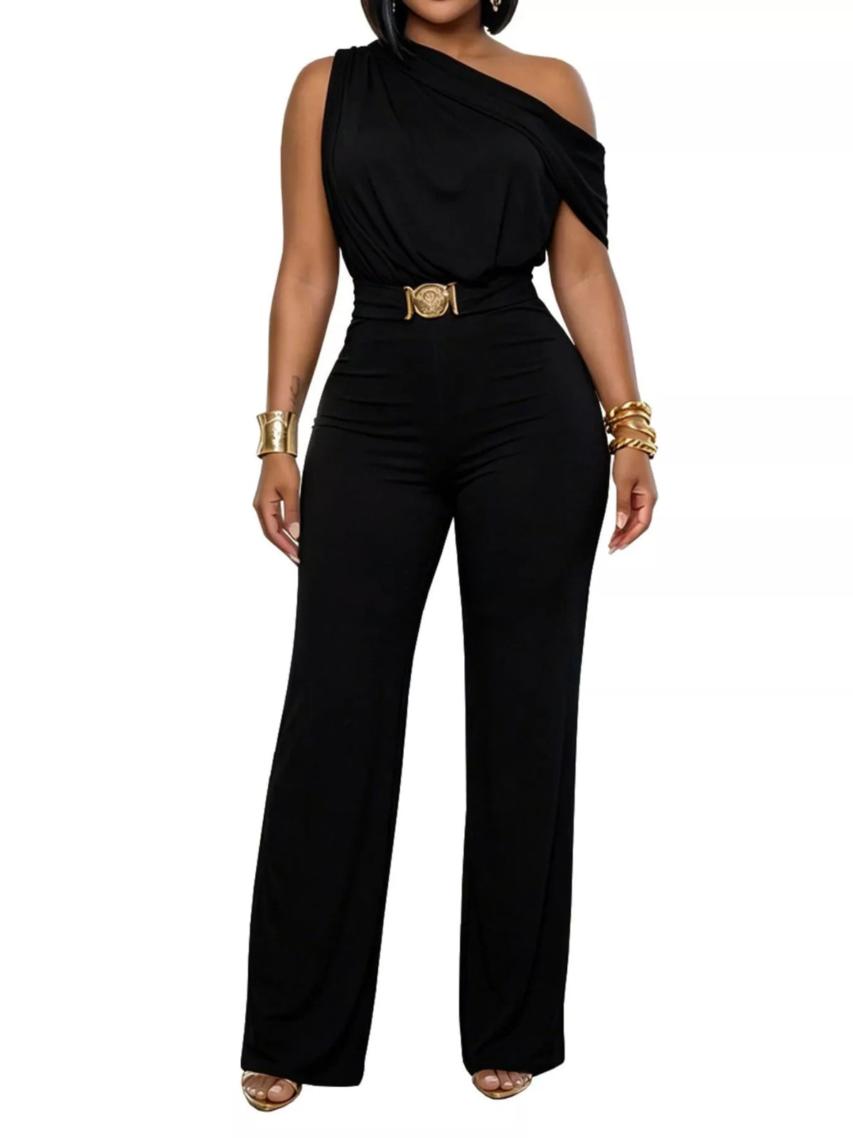 Trendsi One-Shoulder Draped Wide Leg Jumpsuit -
