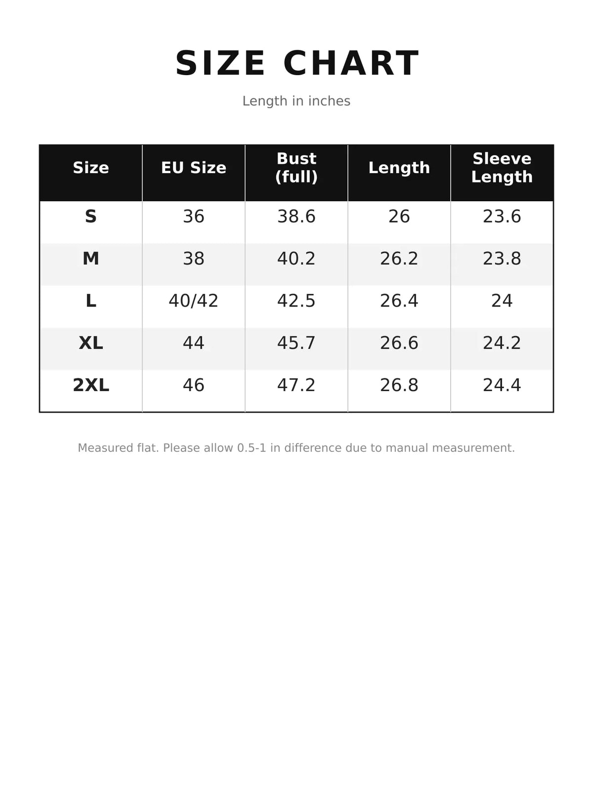 Size chart for women's collared clasp detail long sleeve satin blouse