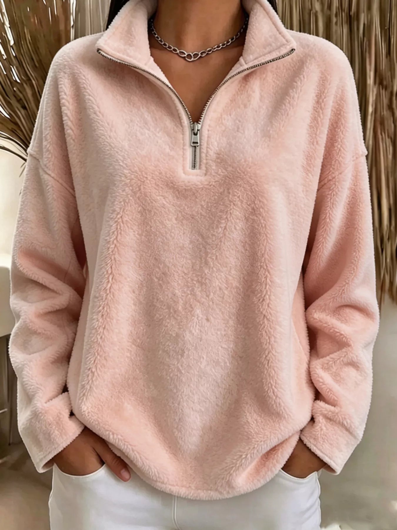 Trendsi Full Size Quarter-Zip Fleece Sweatshirt Plus Size -