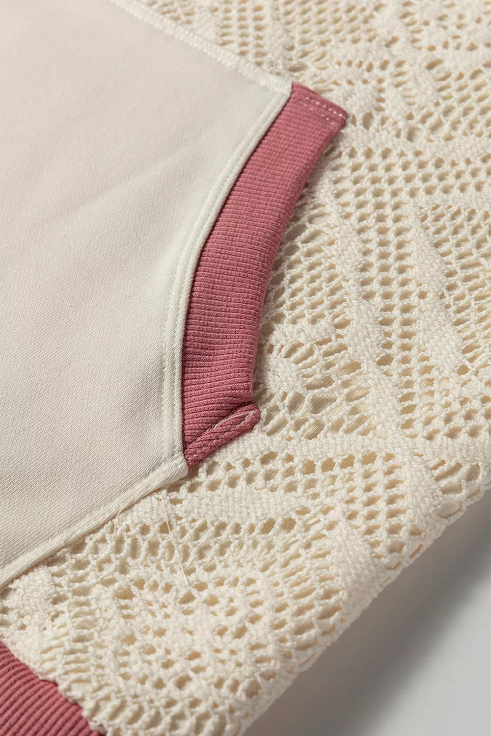 Trendsi Crochet Knit Contrast Trim Hoodie -