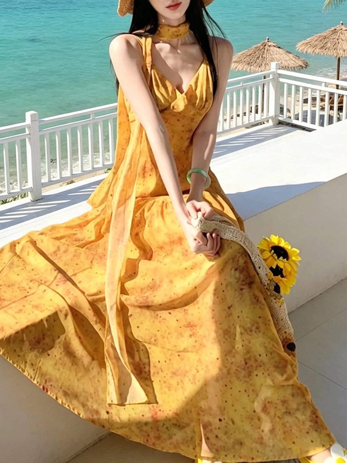Trendsi Floral Print V-Neck Cami Dress with Scarf -