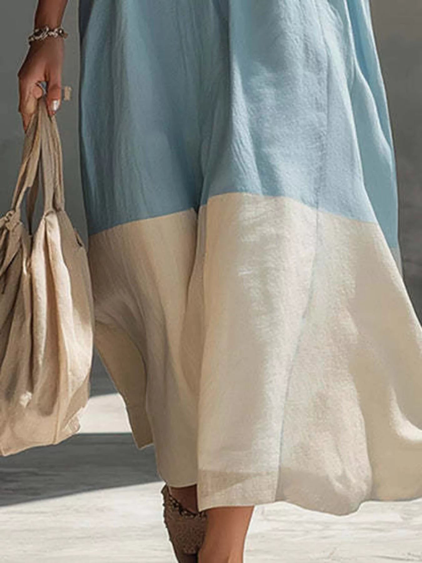 Trendsi Color-Block Sleeveless Linen-Blend Midi Dress -