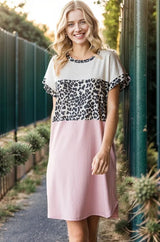 Trendsi Heimish Full Size Solid Color Block and Animal Mini Dress Plus Size - Dresses