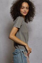 Trendsi POL V-Neck Short Sleeve Top with Stitch Seam Detail -