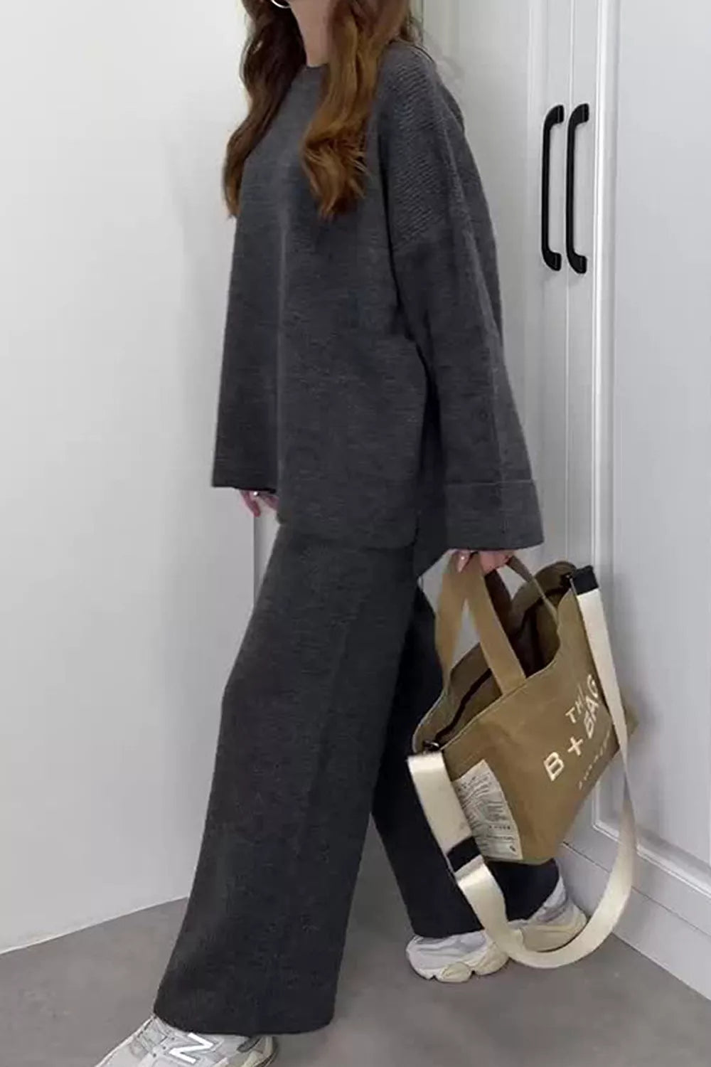 Trendsi Dropped Shoulder Knit Sweater and Wide Leg Pants Set -
