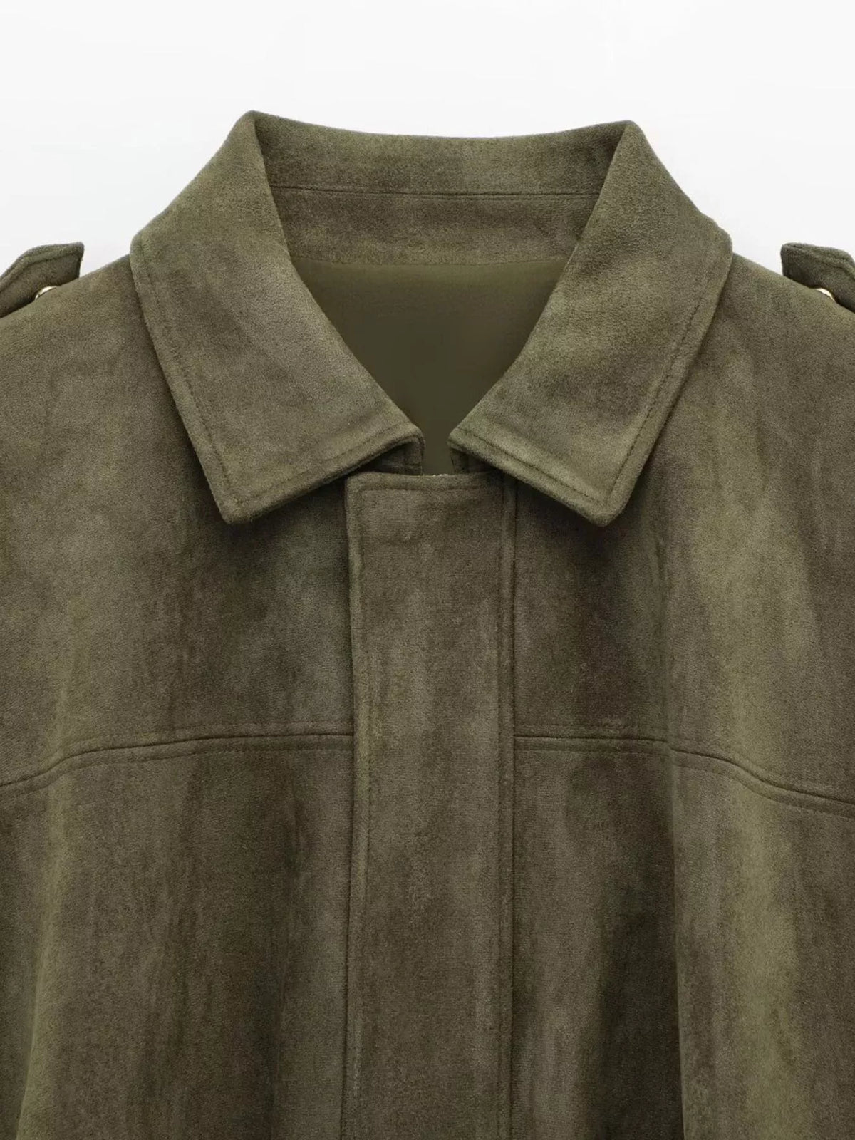 Faux Suede Collared Bomber Jacket — garment construction details