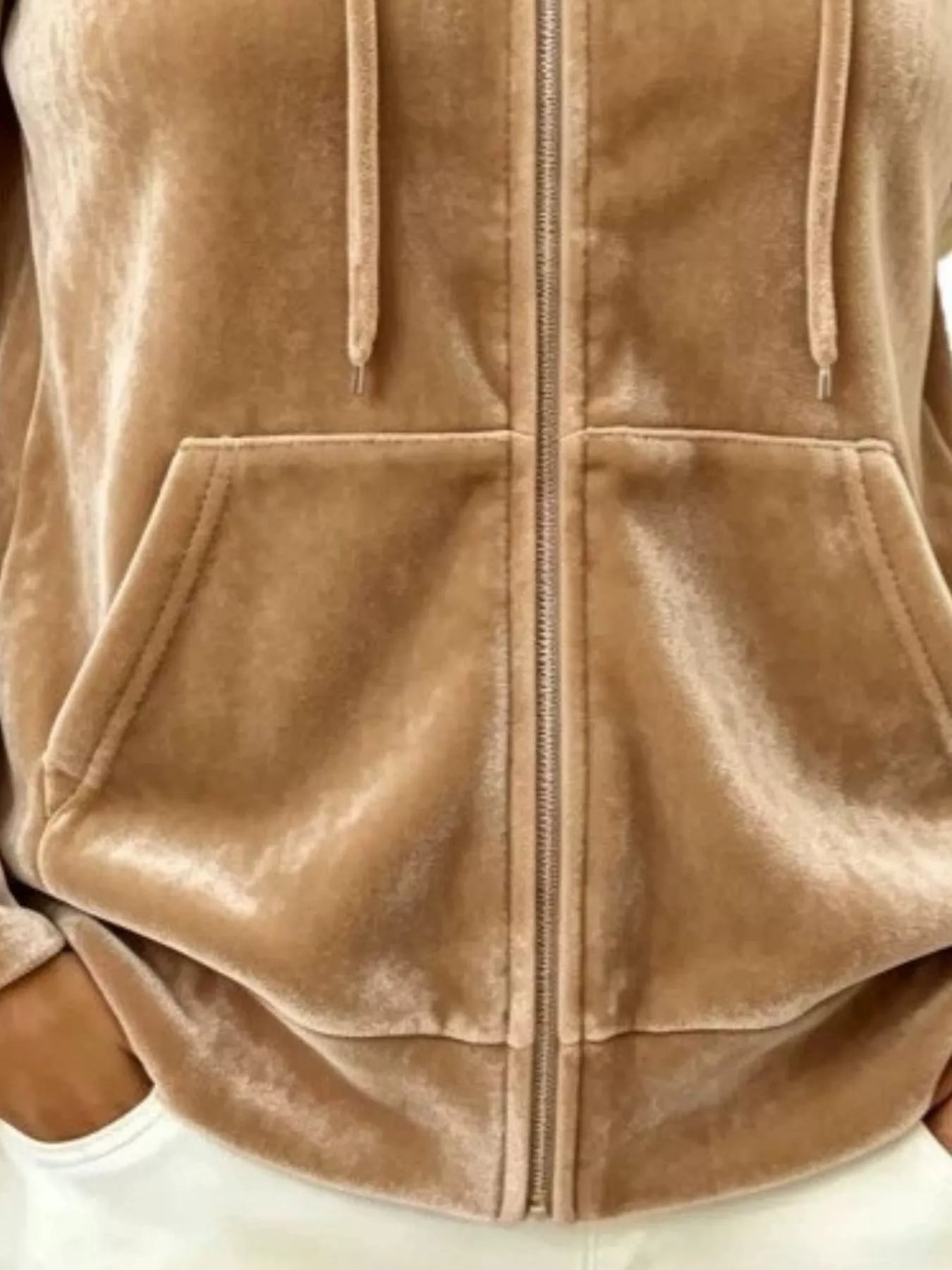 Trendsi Full Size Velvet Zip-Up Outerwear with Drawstring Plus Size -