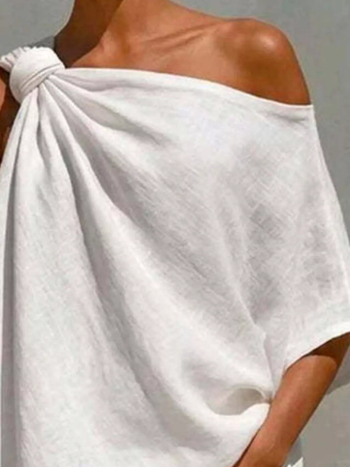 One-Shoulder Knot Detail Blouse in white, neckline detail