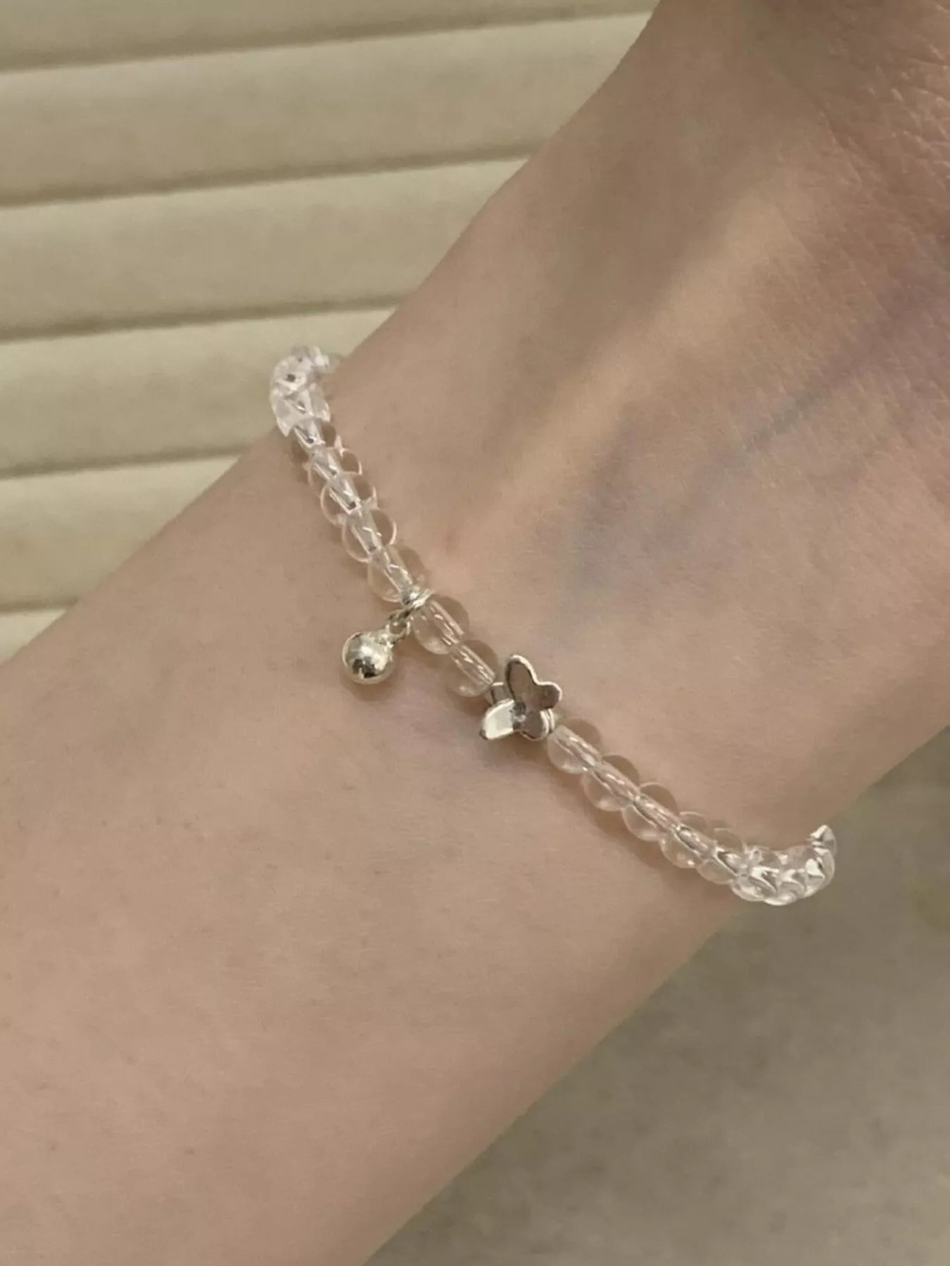 Women's 925 Sterling Silver Crystal Beaded Butterfly Charm Bracelet