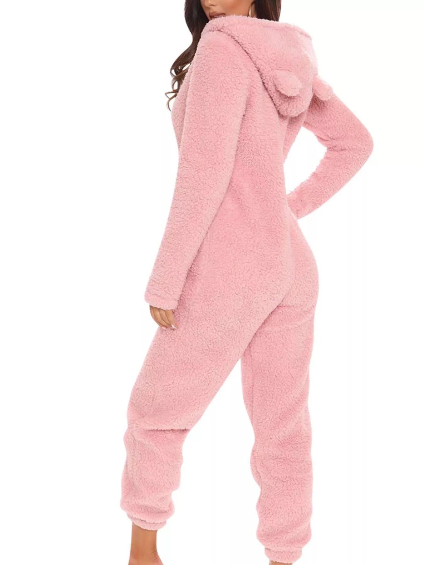Trendsi Full Size Fleece Zip-Up Hooded Jumpsuit Plus Size -