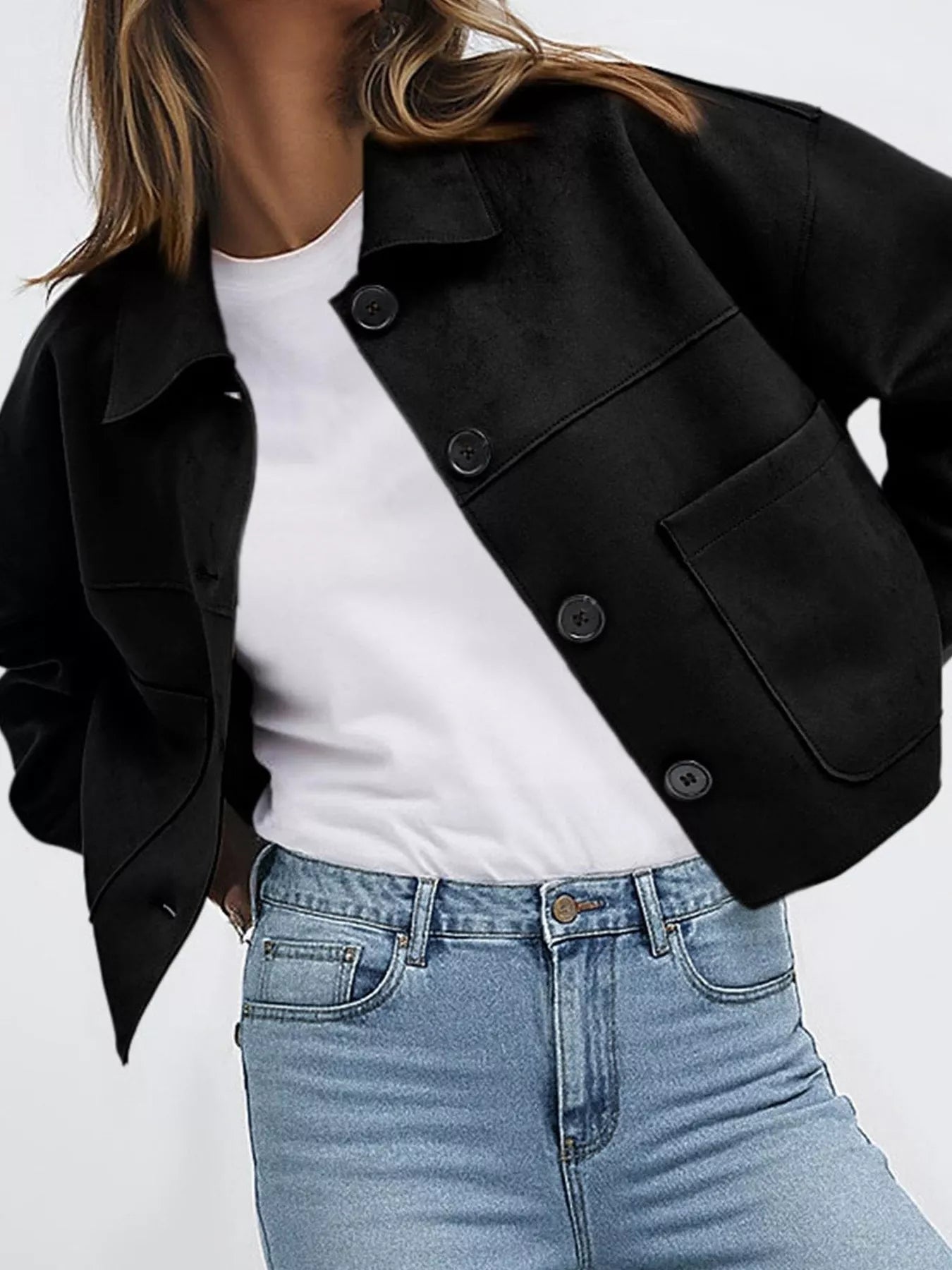 Trendsi Button-Down Cropped Jacket -