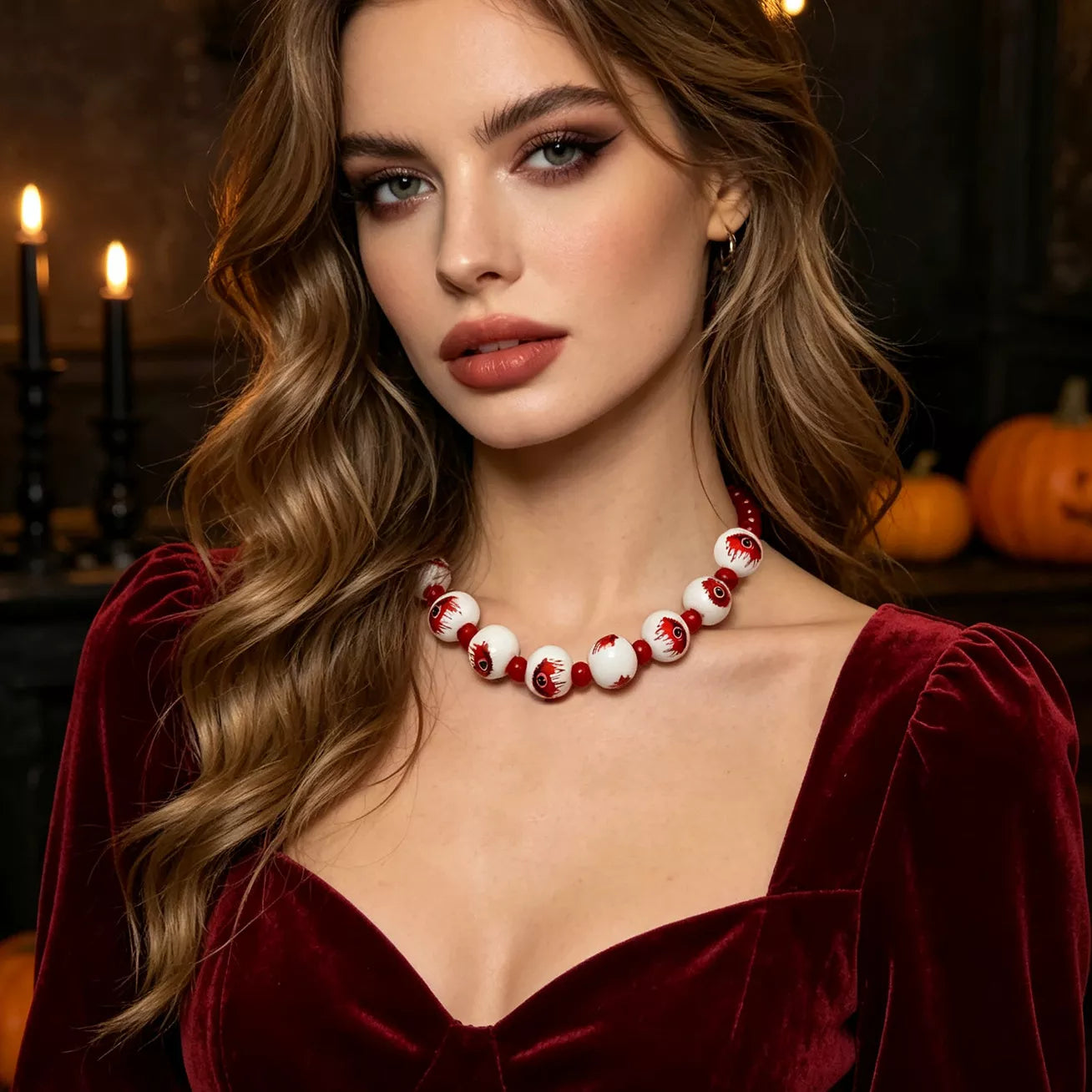 Trendsi Halloween Eyeball Beaded Necklace -