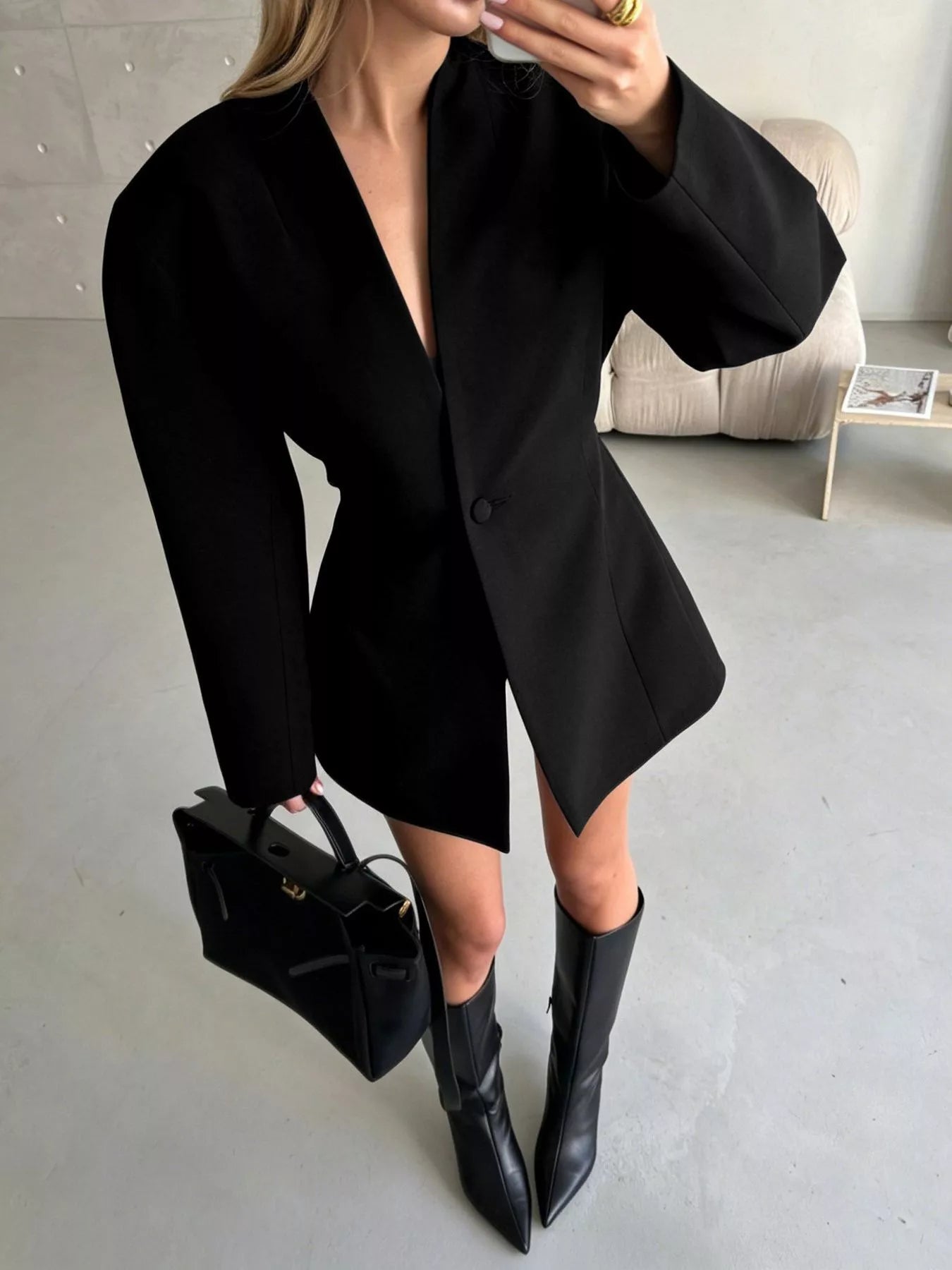 Trendsi One Button Long Sleeve Blazer -