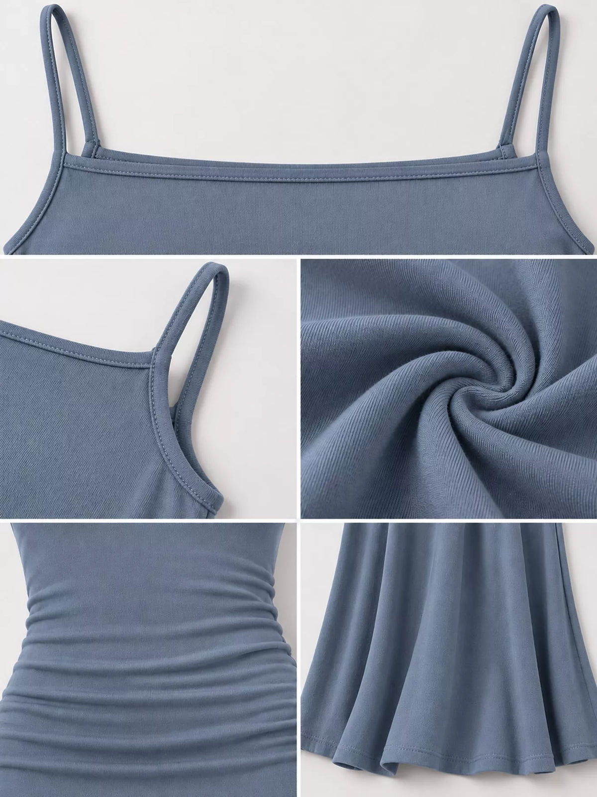 Square neck spaghetti-strap maxi dress, construction and design details