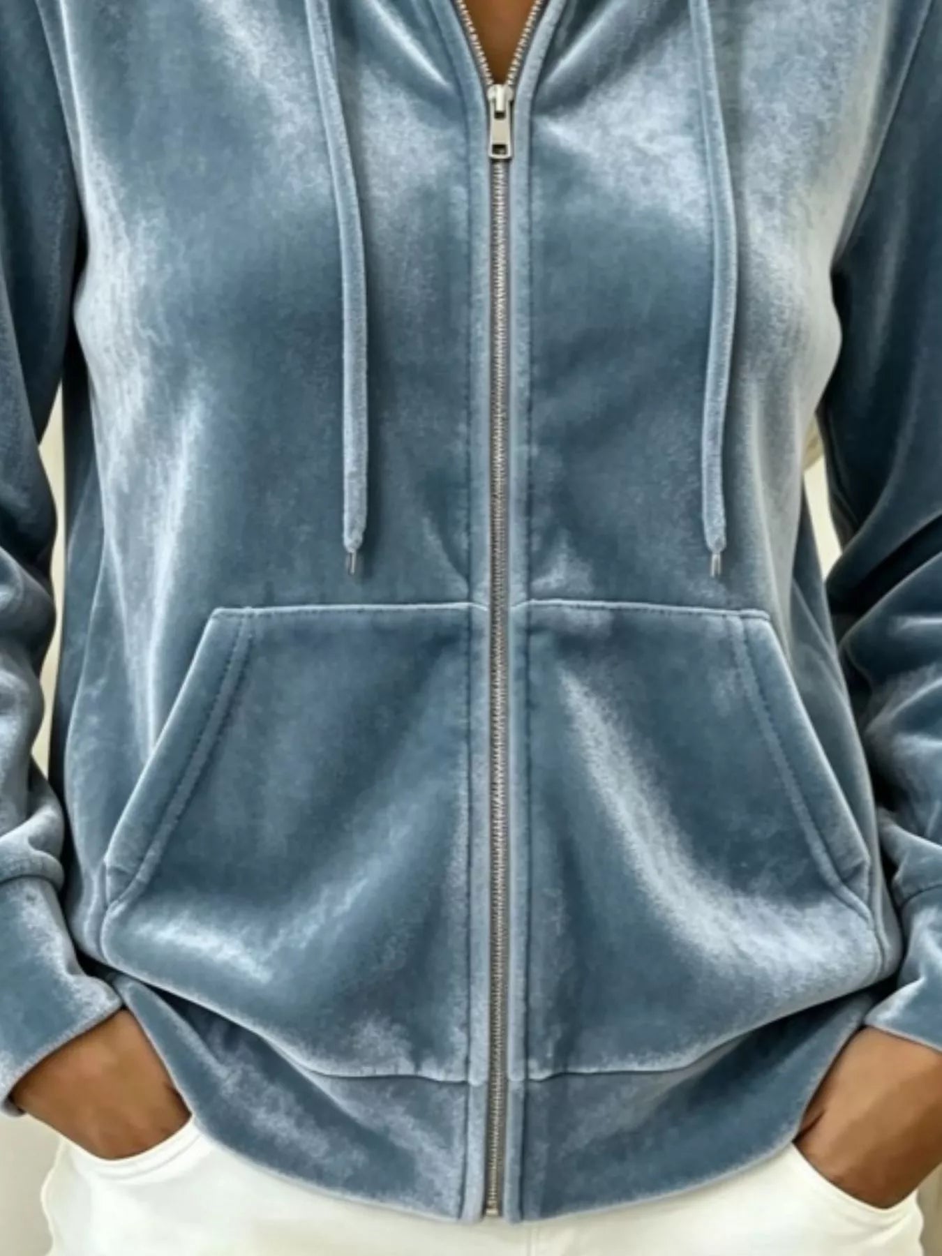 Trendsi Full Size Velvet Zip-Up Outerwear with Drawstring Plus Size -