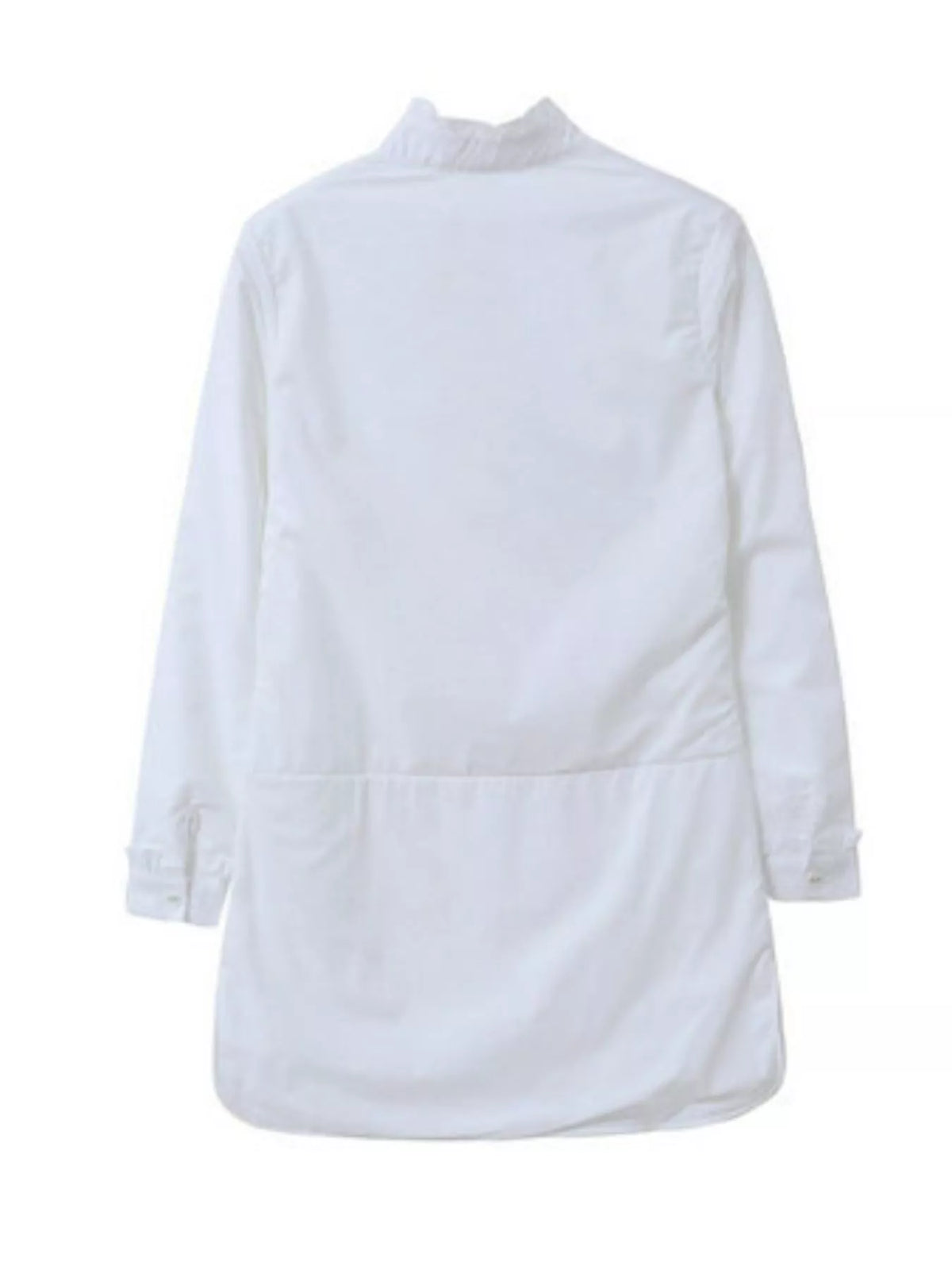 Ruffle-Neck Longline Blouse with Elastic Waist, back view in white