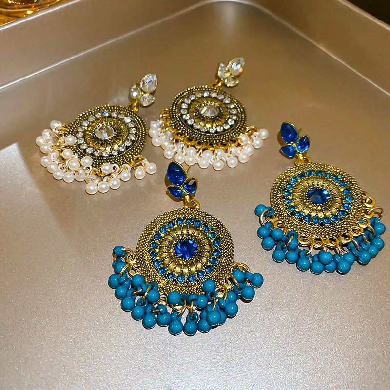 Trendsi Rhinestone Alloy Bead Dangle Earrings -