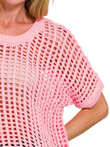 Trendsi Zenana Fish Net Short Sleeve Crochet Knit Cover Up -