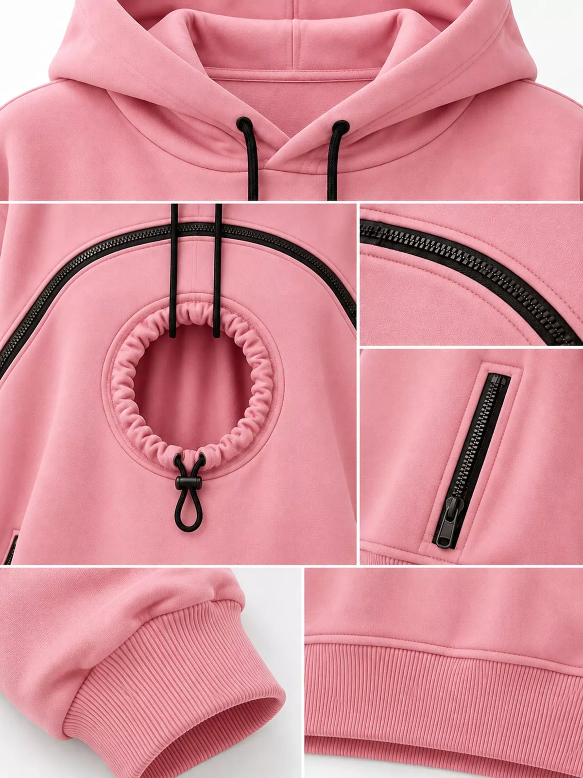 Pink kangaroo pet pouch hoodie, detail view