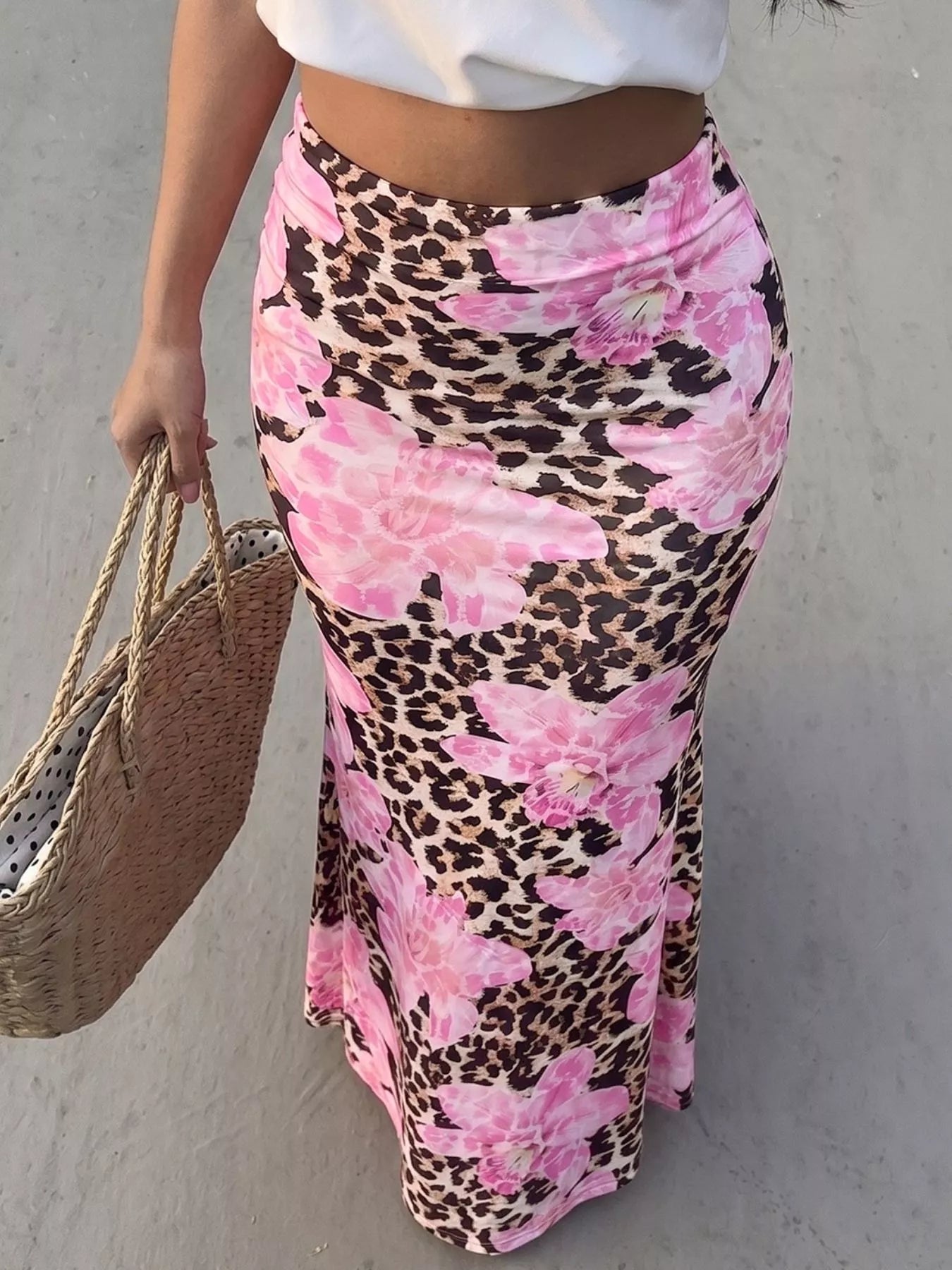 Trendsi Leopard Print Bodycon Maxi Skirt -