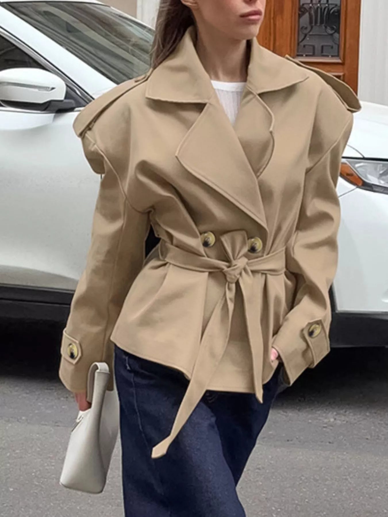 Trendsi Chic Double-Breasted Belted Trench Coat - Outerwear
