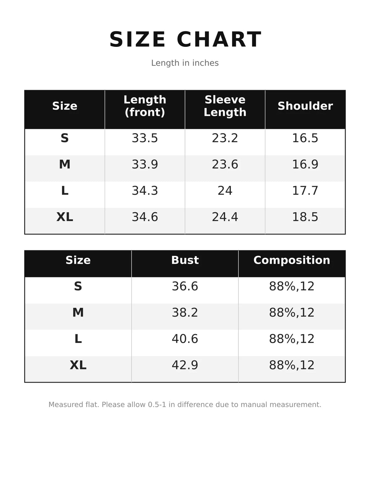 Size chart for distressed frayed hem longline denim jacket