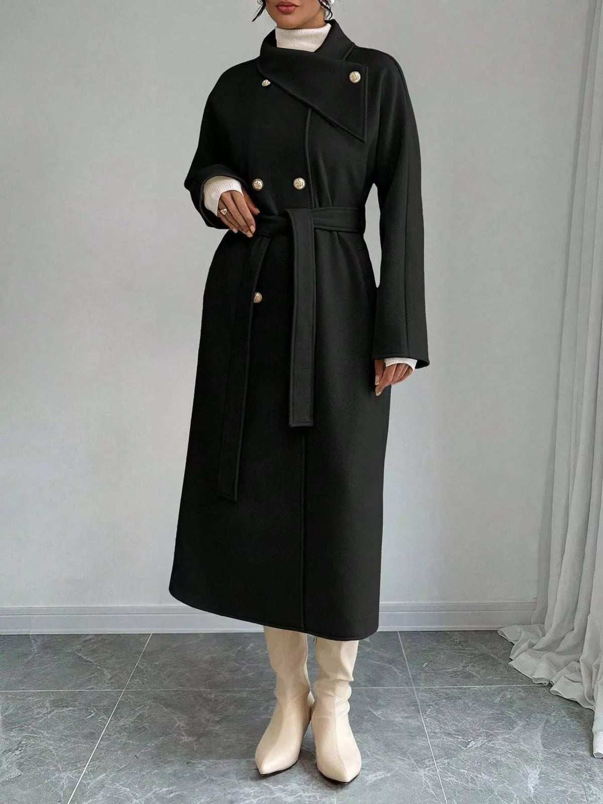 Trendsi Double-Breasted Longline Coat -