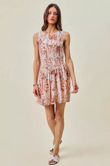 Trendsi SO ME Shell Print Smocked Fit And Flare Mini Lined Dress - Dresses