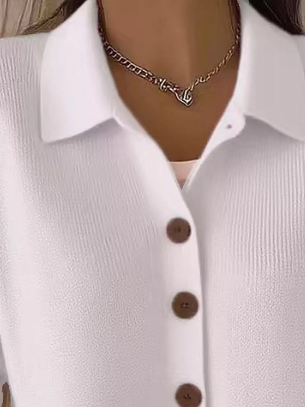 White collared button-down knit cardigan