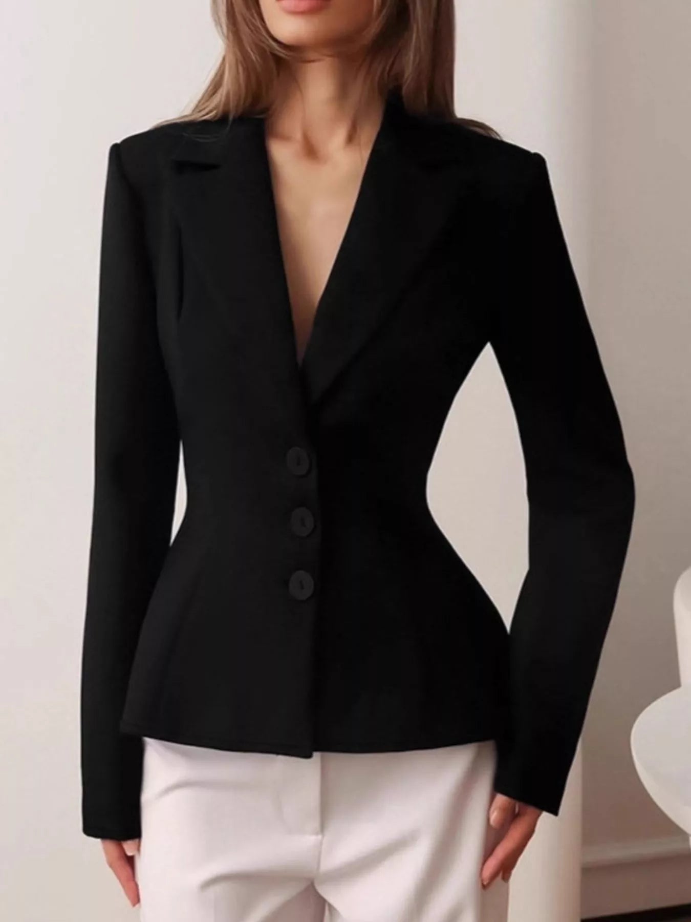Trendsi Lapel Collar Button Up Blazer -