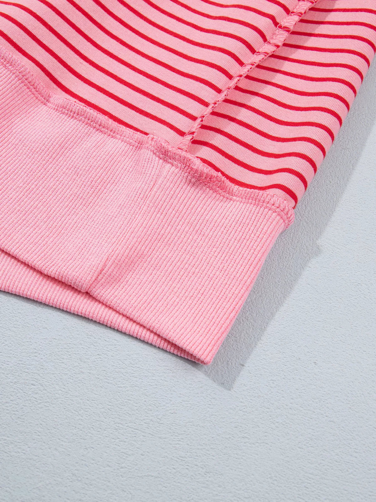 Trendsi Stripe Ribbed Patchwork Mock Neck Baggy Pullover Matching Shorts Set -
