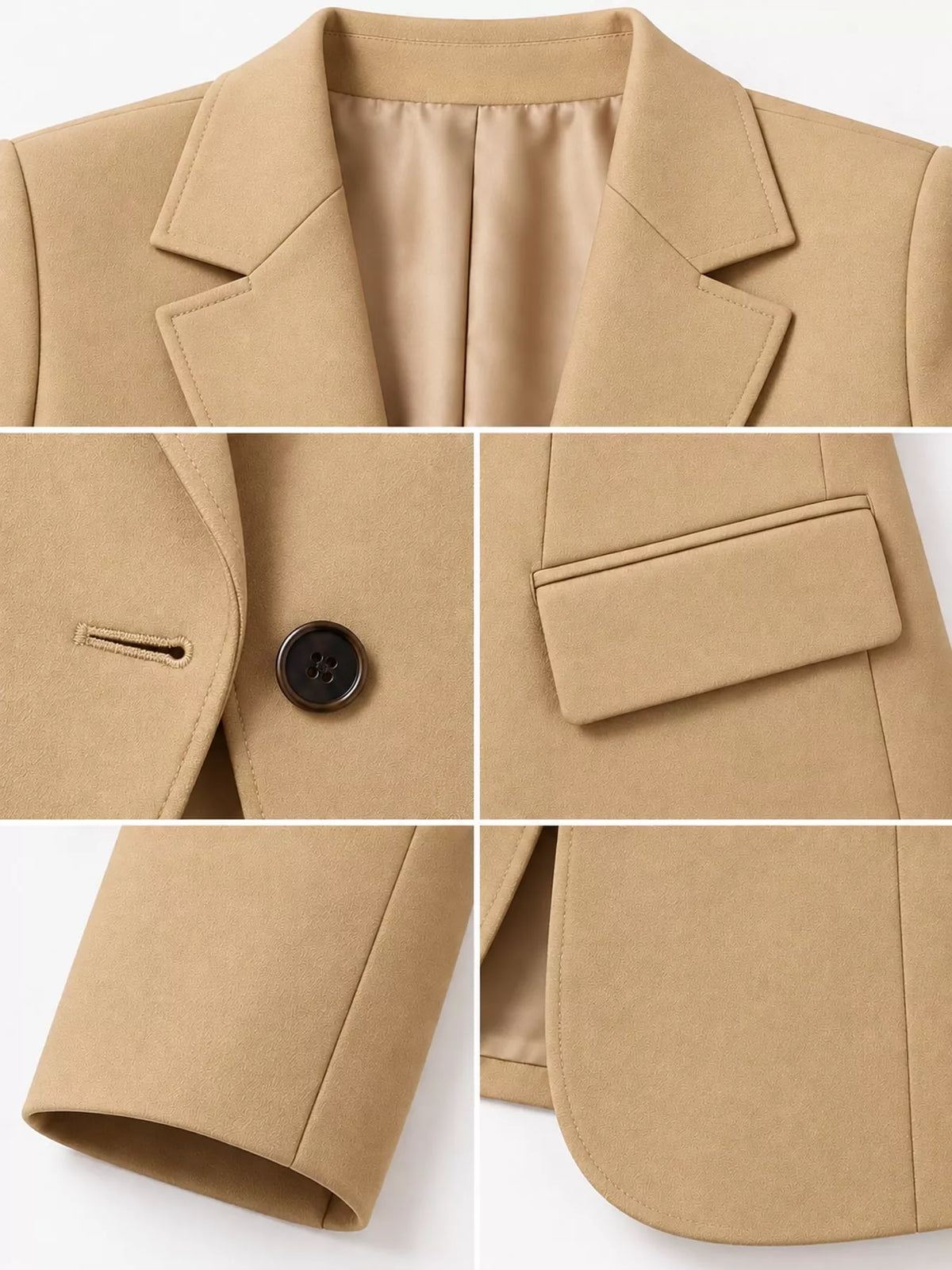 Collared long sleeve blazer, construction and design details