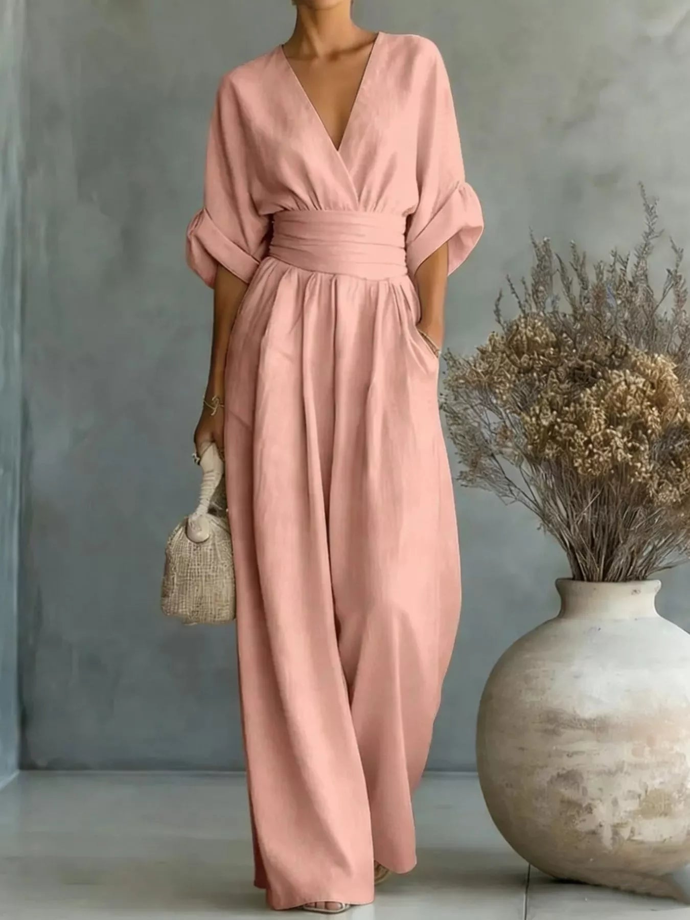 Trendsi Full Size Half Sleeve Wide-Leg Jumpsuit Plus Size -